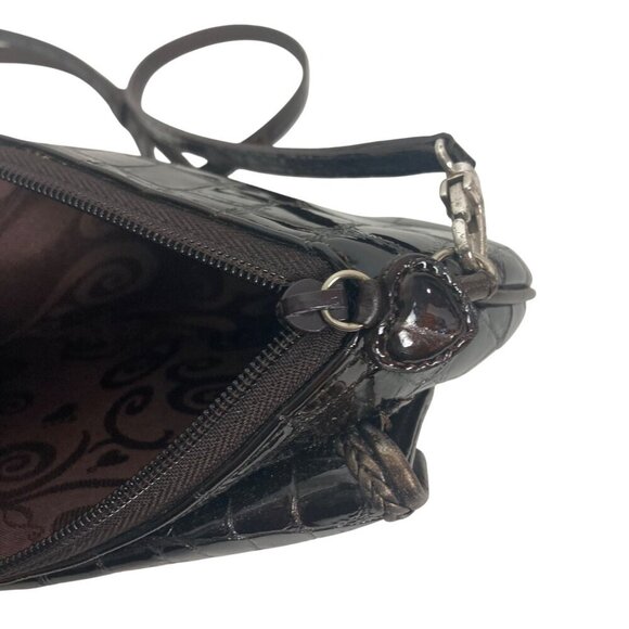 Brighton Croc Embossed Patent Leather Brown Cross Body Bag Converts To Clutch - Picture 8 of 10